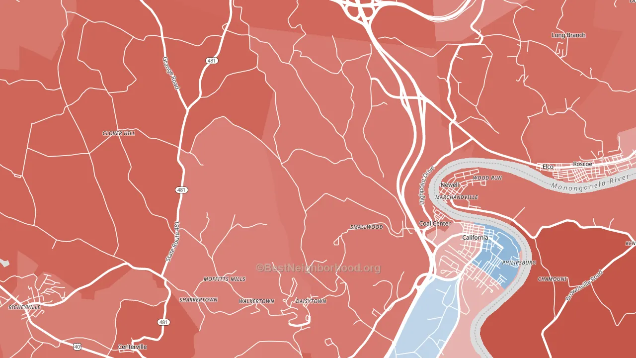 Coal Center, PA block-group political-lean map