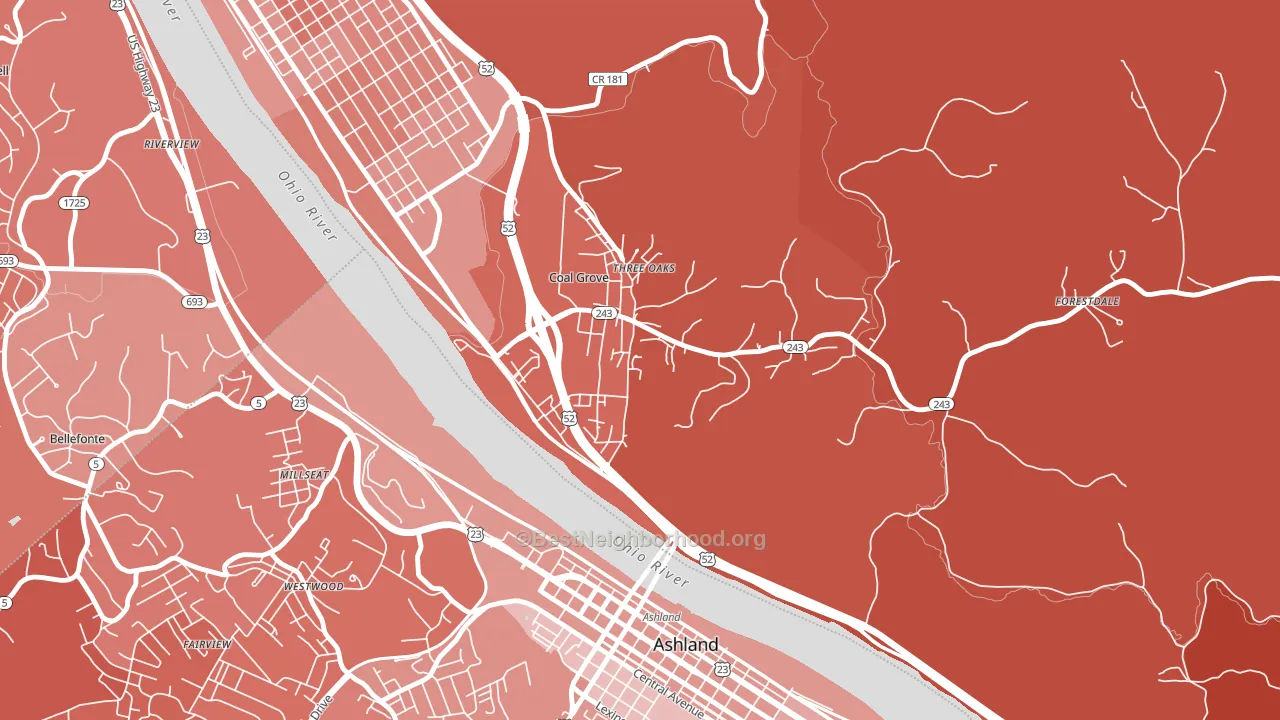 Coal Grove, OH block-group political-lean map