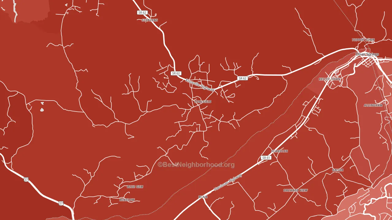 Coalfield, TN block-group political-lean map