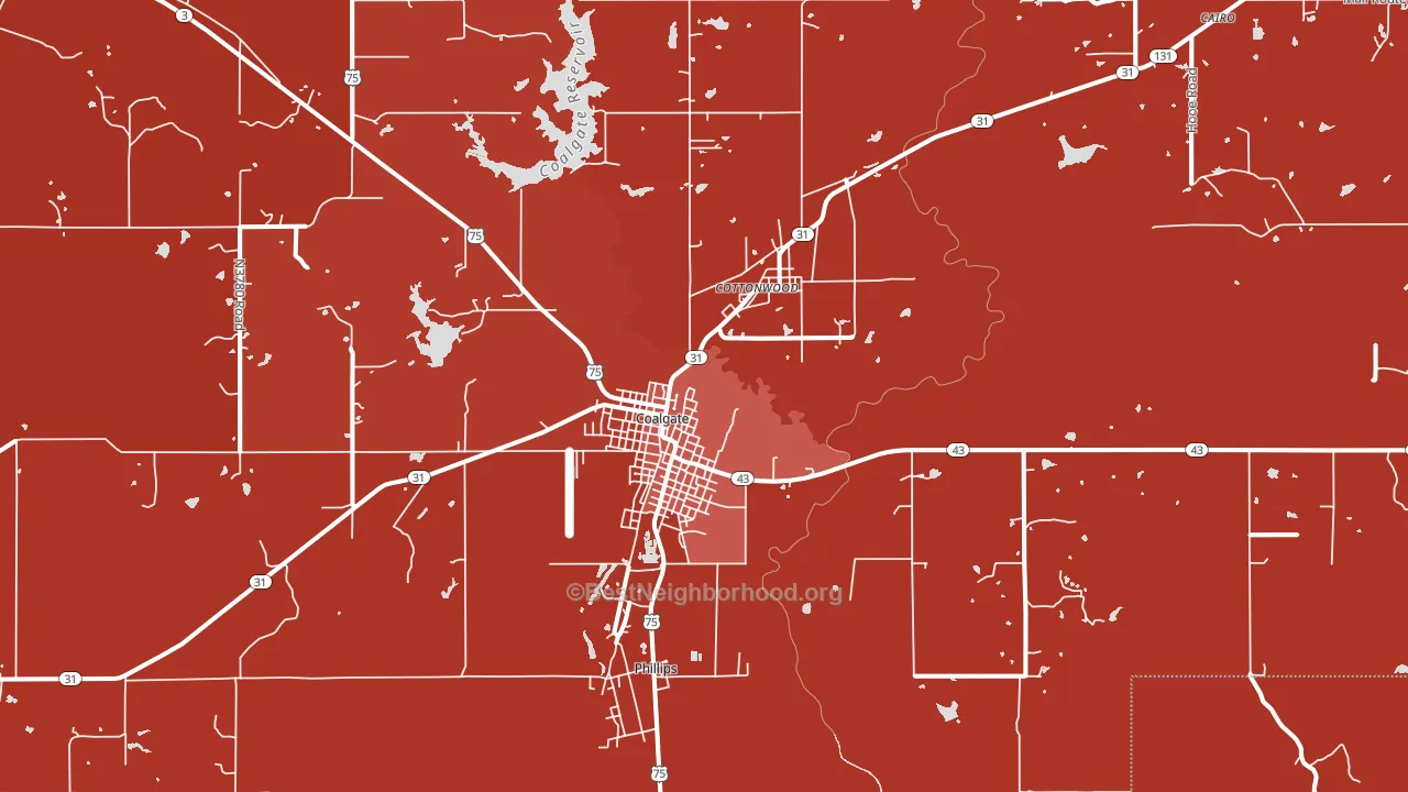 Coalgate, OK block-group political-lean map