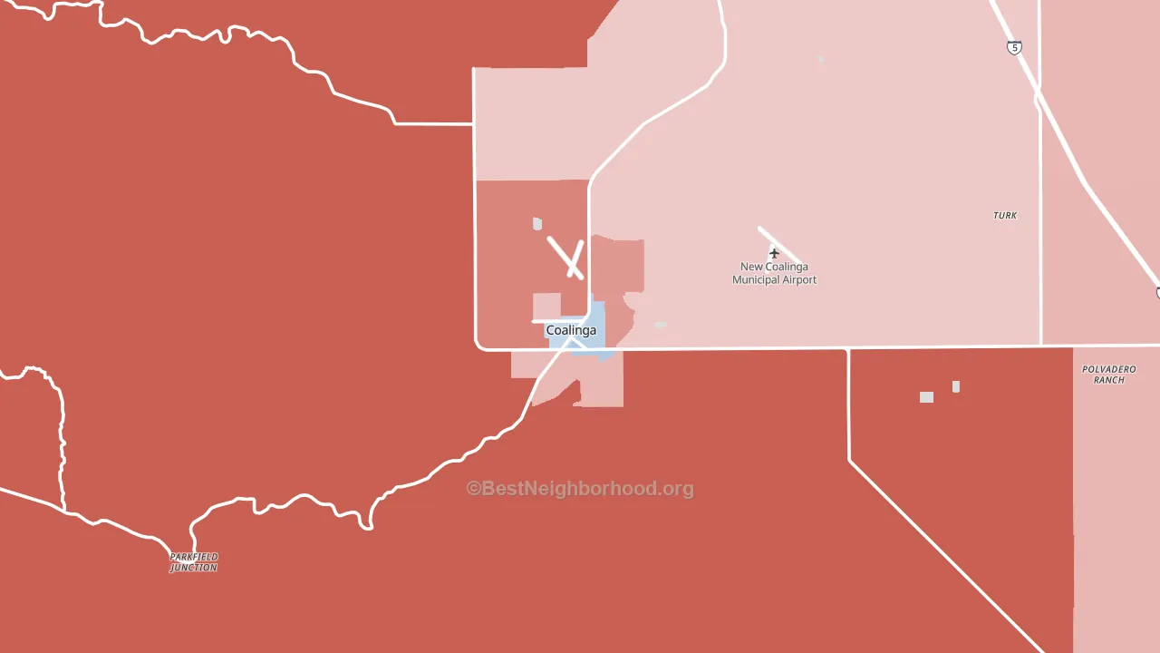 Coalinga, CA block-group political-lean map