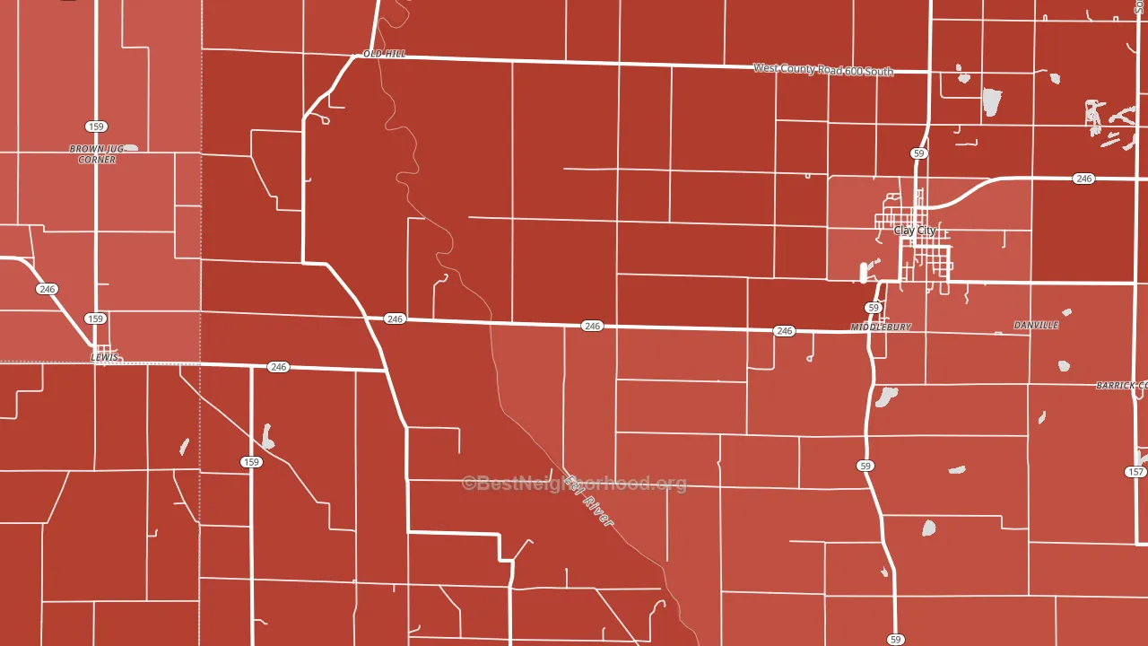Coalmont, IN block-group political-lean map