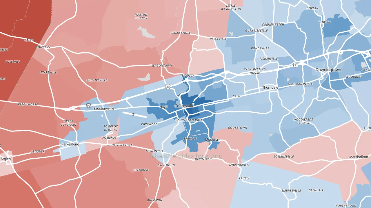Coatesville, PA block-group political-lean map