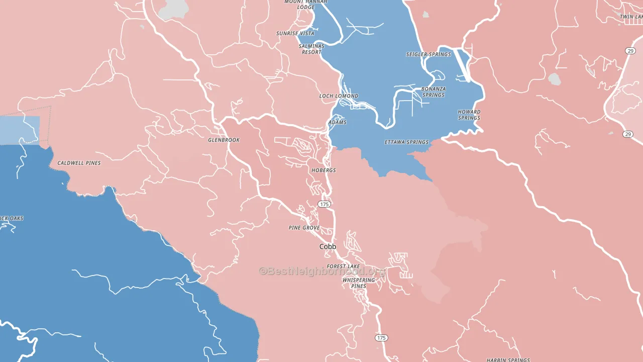 Cobb, CA block-group political-lean map