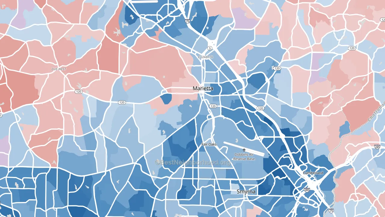 Cobb County, GA block-group political-lean map