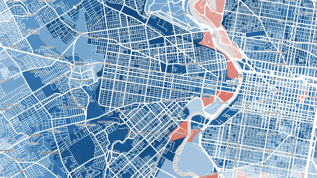 Cobbs Creek, Philadelphia, PA block-group political-lean map