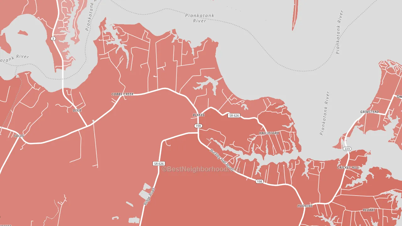 Cobbs Creek, VA block-group political-lean map