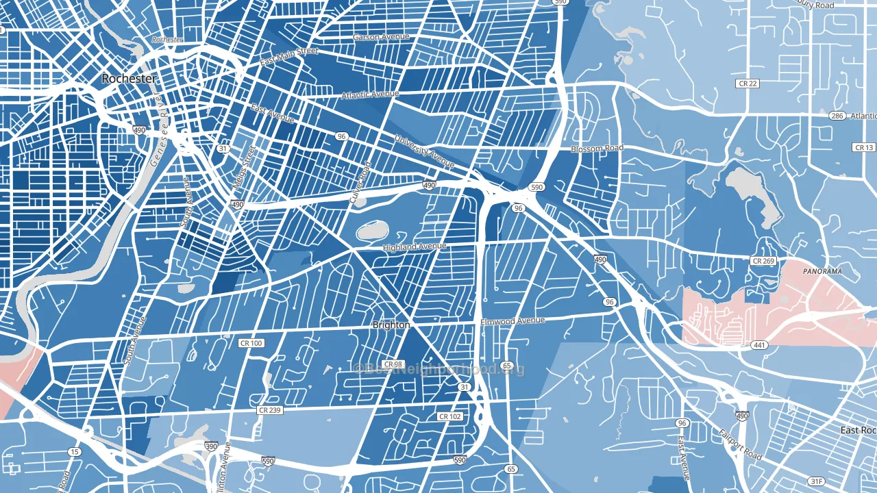 Cobbs Hill, Rochester, NY block-group political-lean map