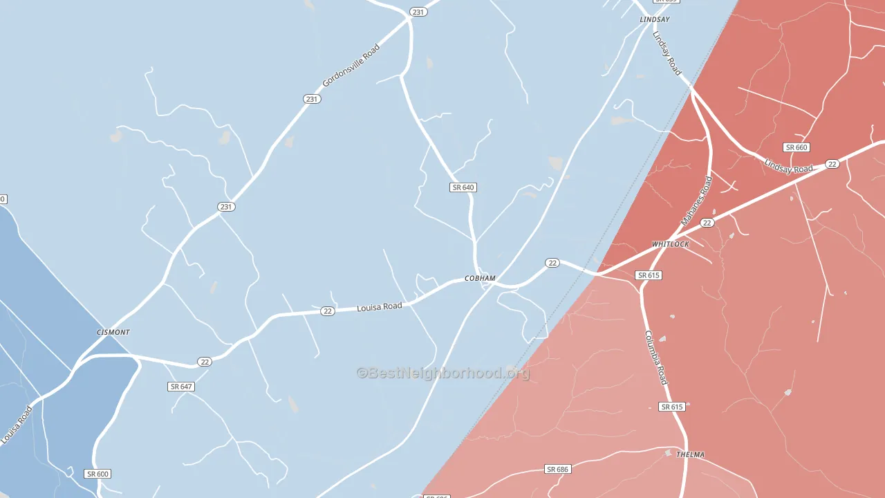 Cobham, VA block-group political-lean map