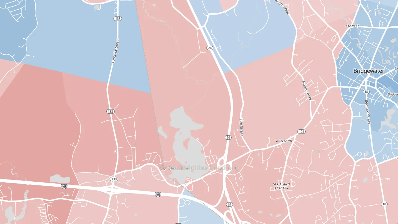 Cochesett, MA block-group political-lean map