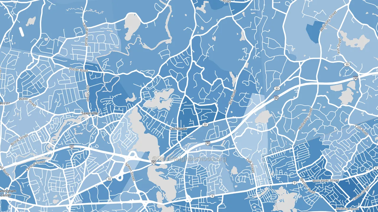 Cochituate, MA block-group political-lean map