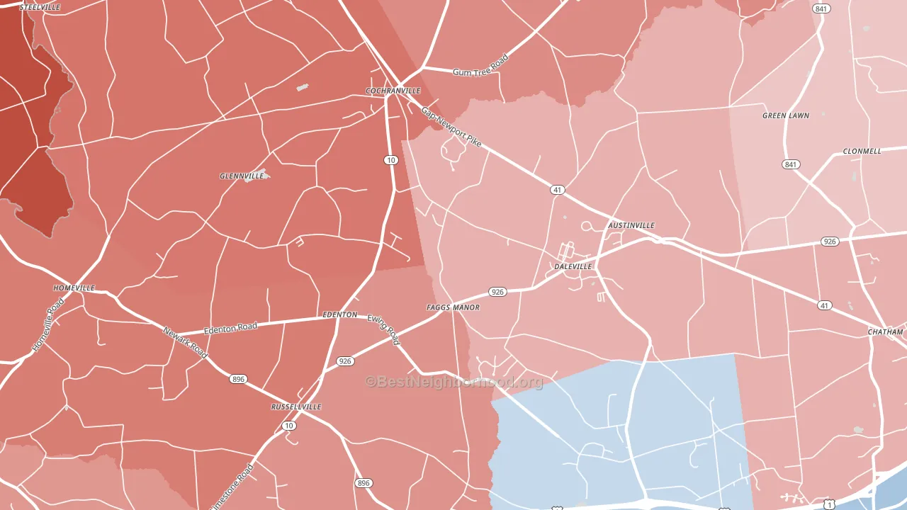 Cochranville, PA block-group political-lean map
