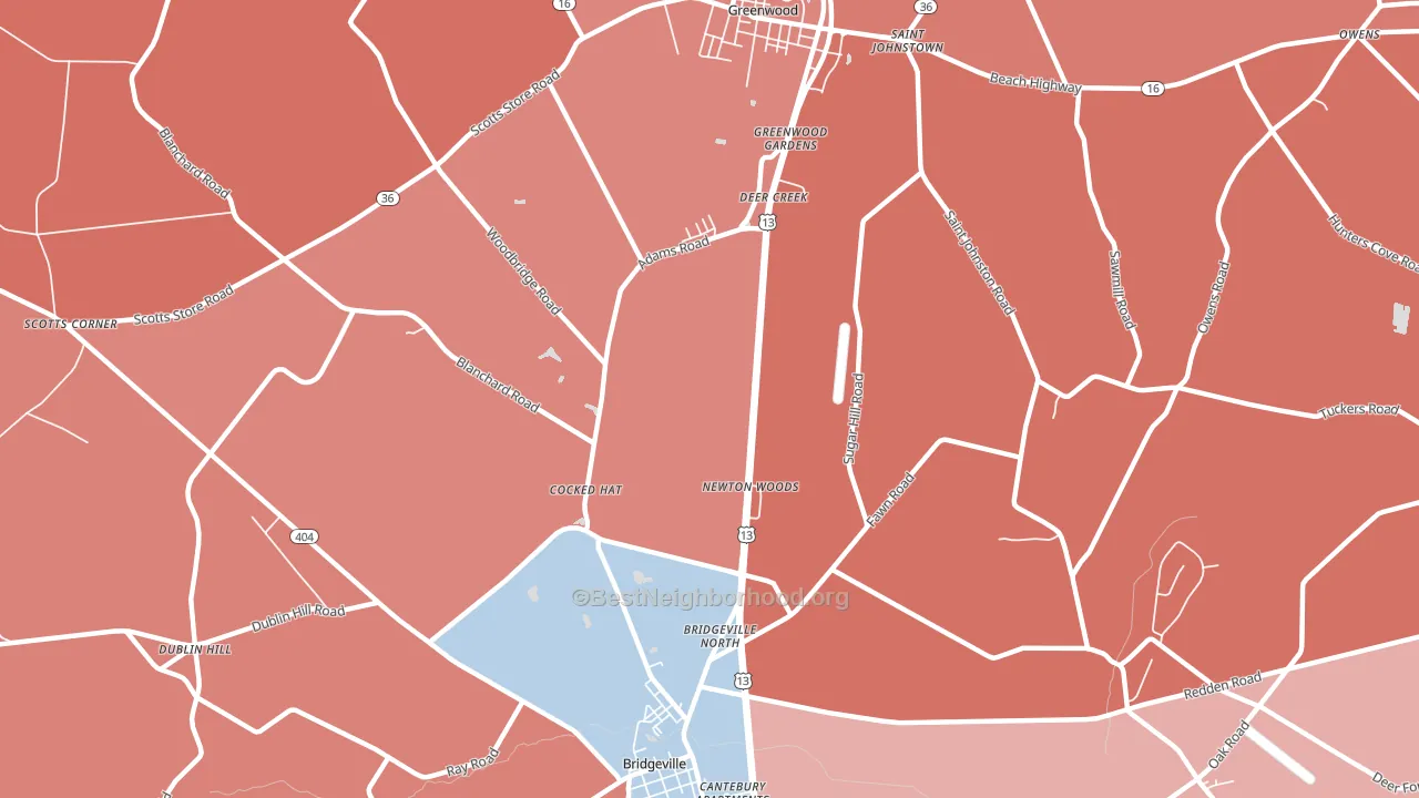 Cocked Hat, DE block-group political-lean map