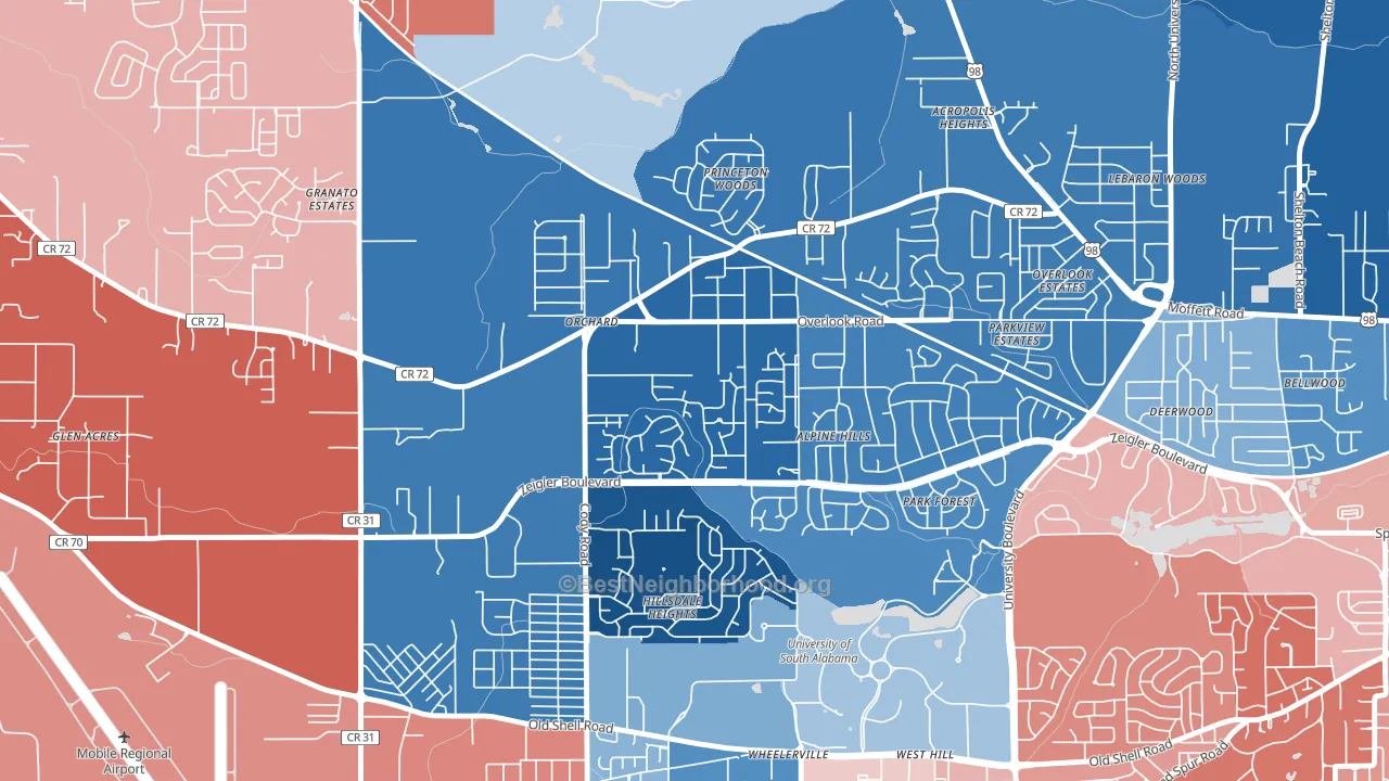 Cody, Mobile, AL block-group political-lean map
