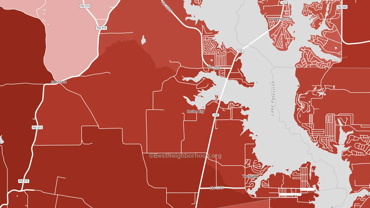 Coffee City, TX block-group political-lean map