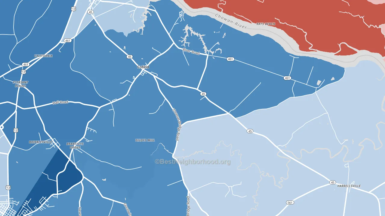 Cofield, NC block-group political-lean map