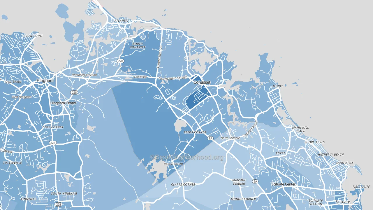 Cohasset, MA block-group political-lean map