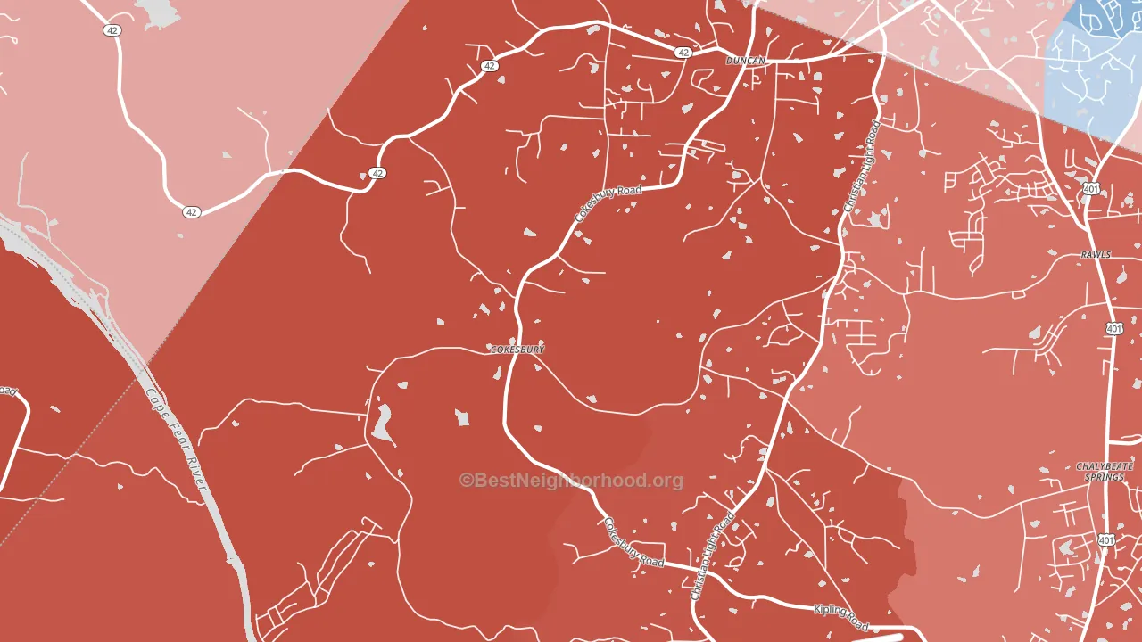 Cokesbury, NC block-group political-lean map