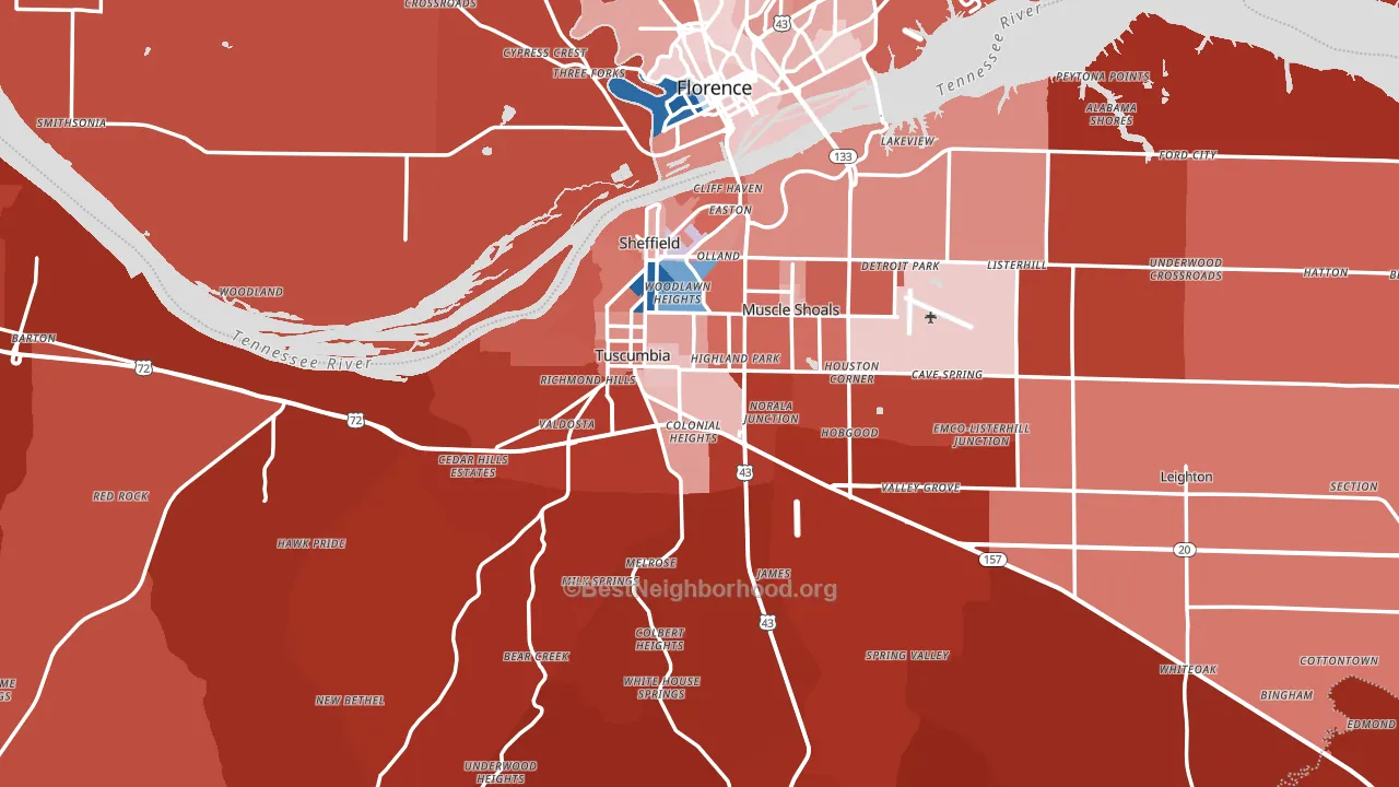 Colbert County, AL block-group political-lean map