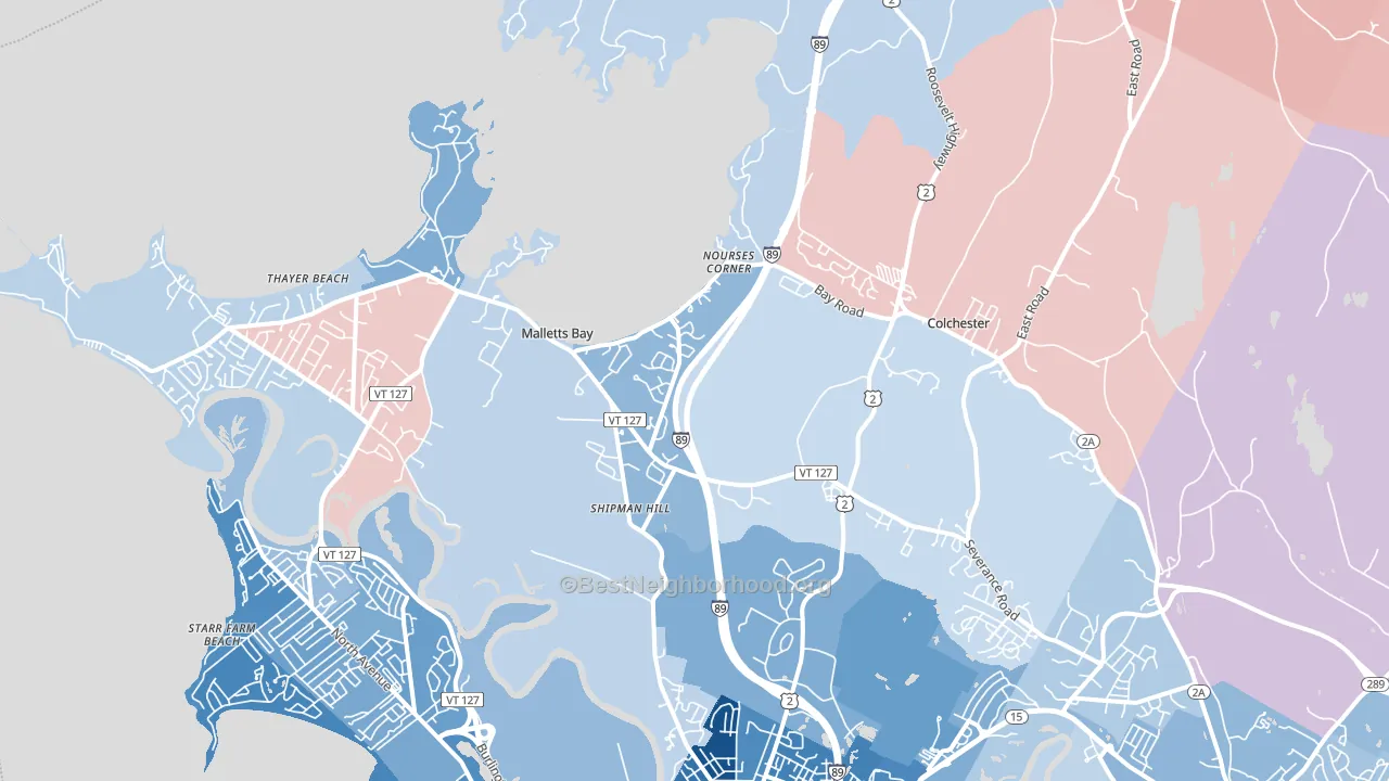 Colchester, VT block-group political-lean map