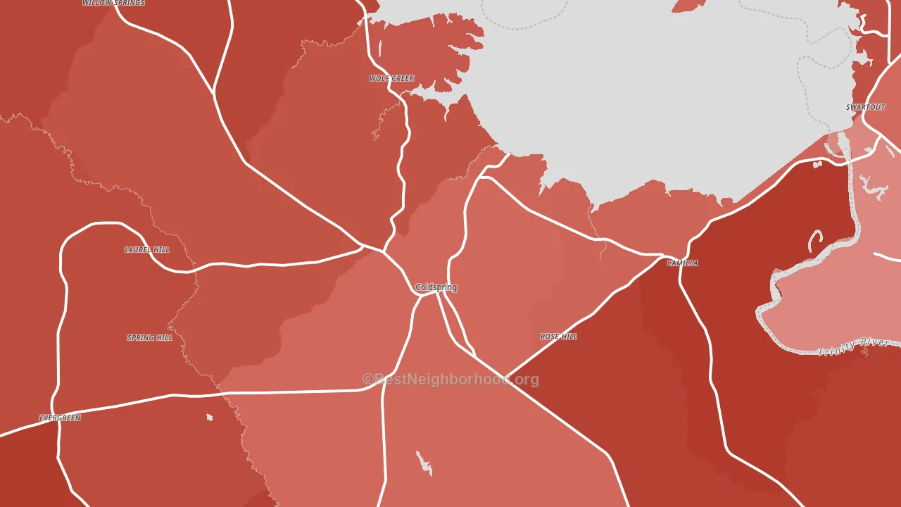 Coldspring, TX block-group political-lean map