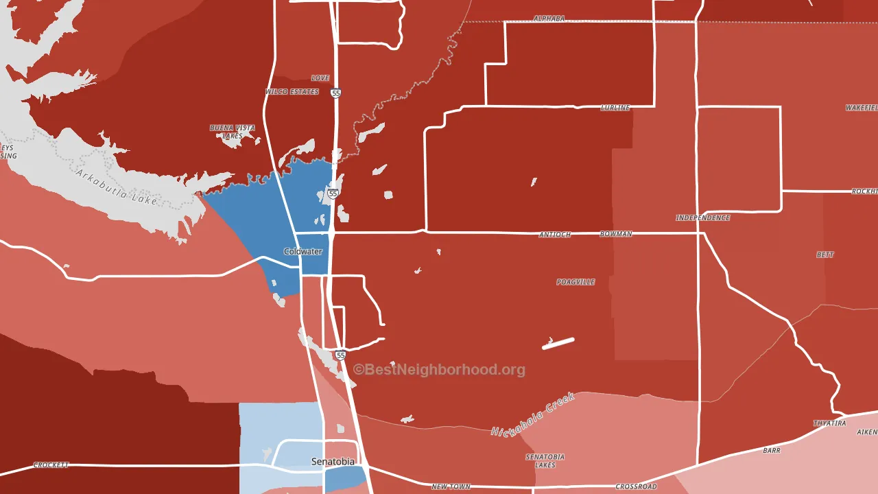 Coldwater, MS block-group political-lean map