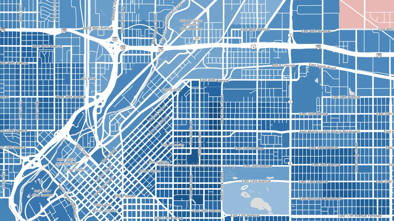Cole, Denver, CO block-group political-lean map