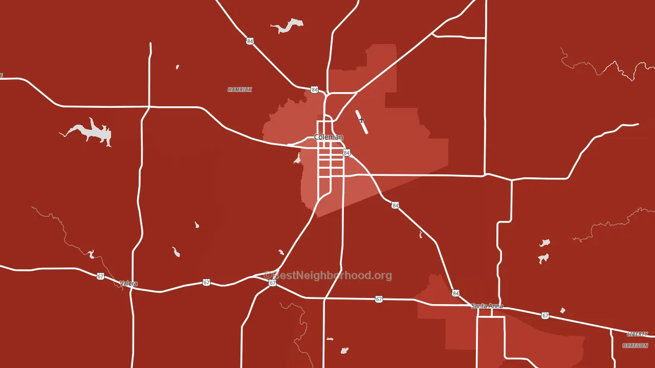Coleman County, TX block-group political-lean map