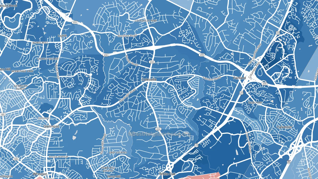 Colesville, MD block-group political-lean map
