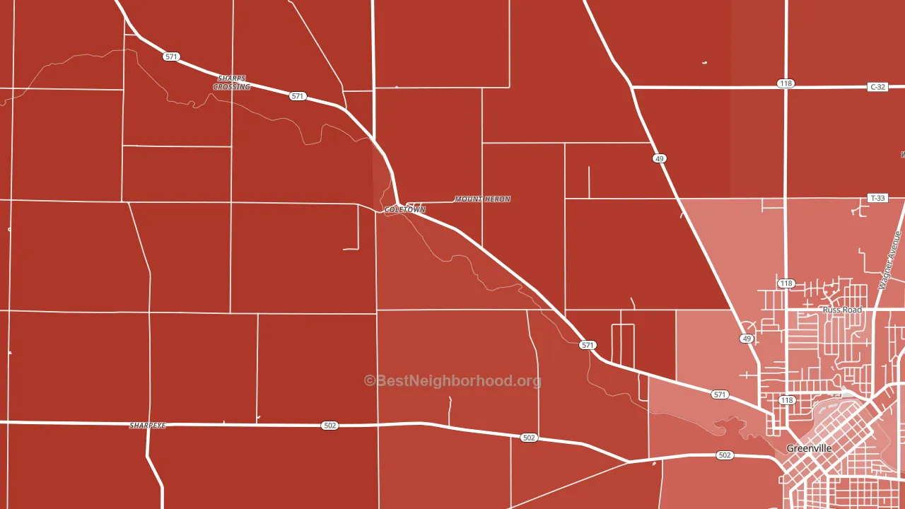 Coletown, OH block-group political-lean map