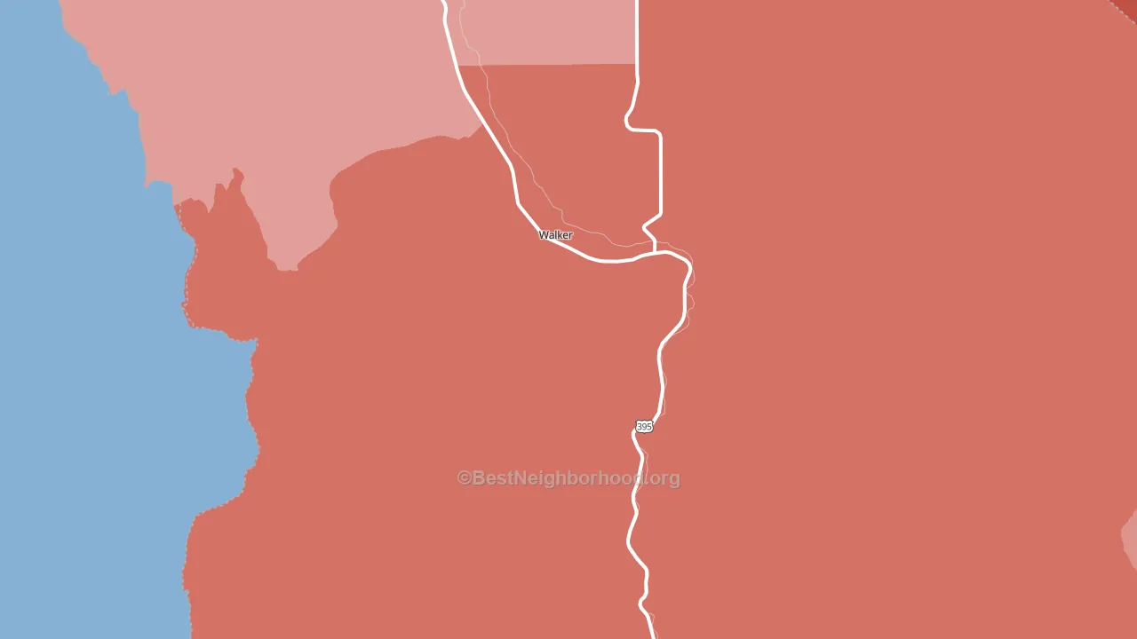 Coleville, CA block-group political-lean map