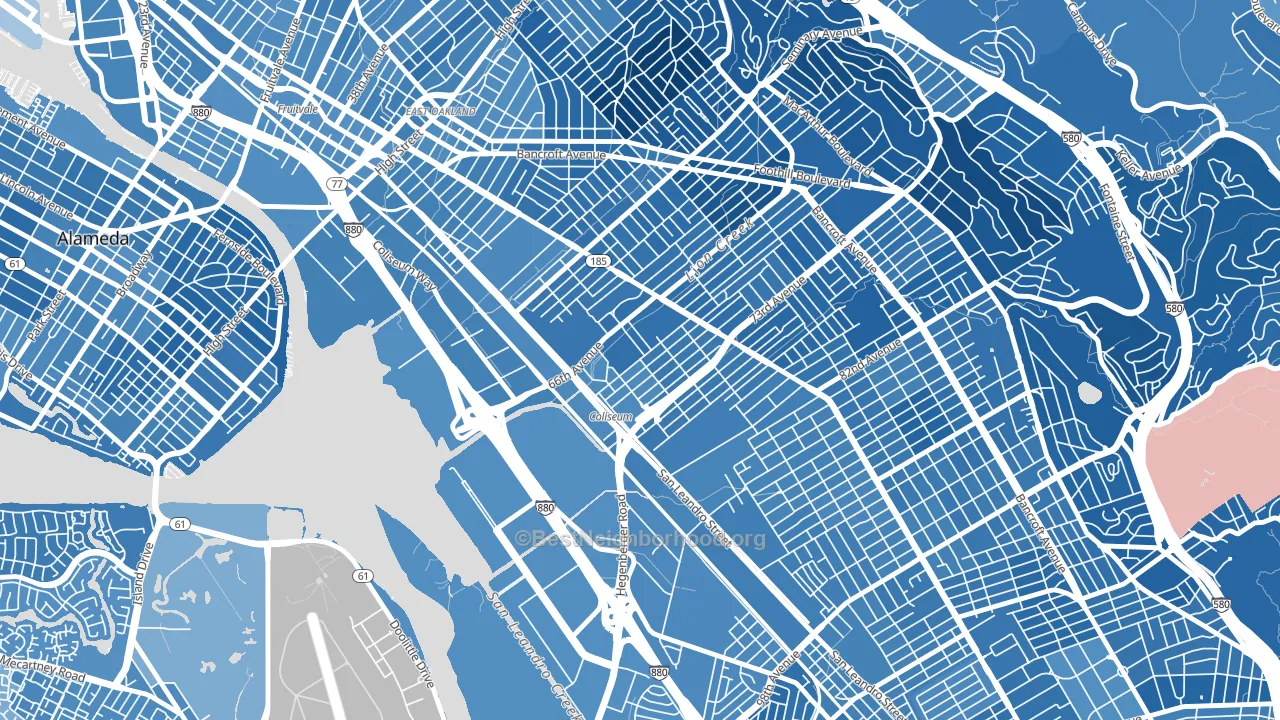 Coliseum, Oakland, CA block-group political-lean map