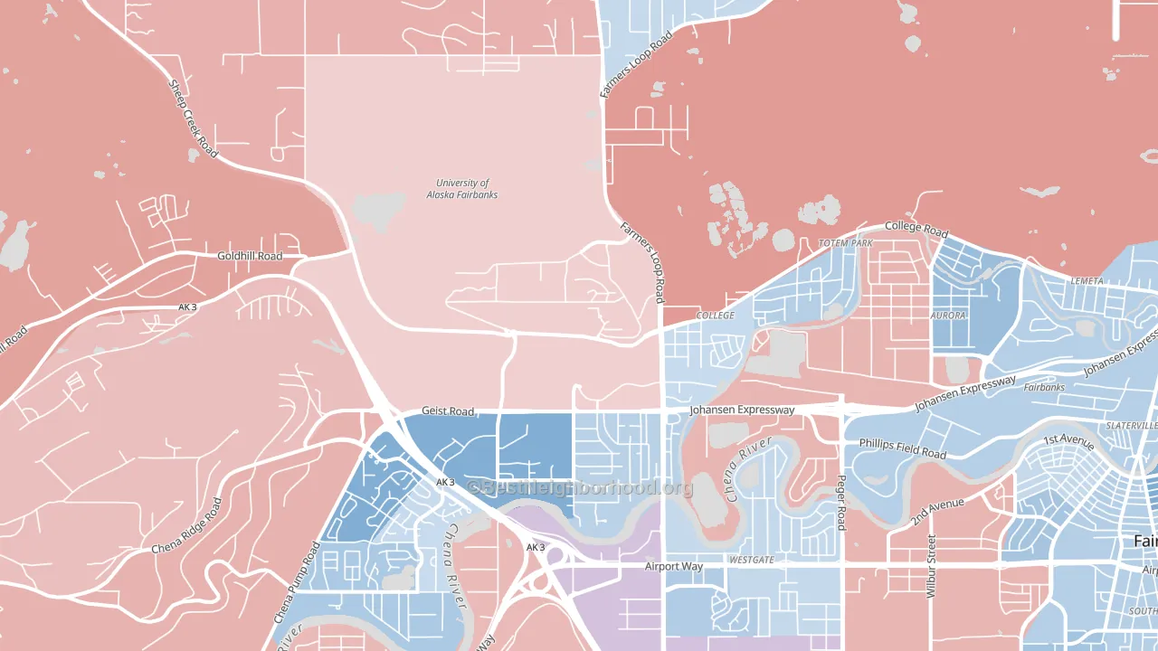 College, AK block-group political-lean map