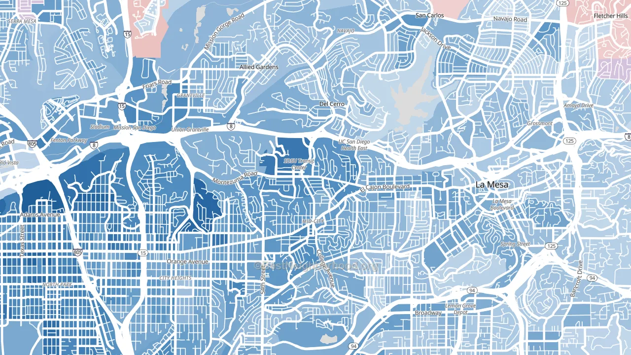 College Area, San Diego, CA block-group political-lean map