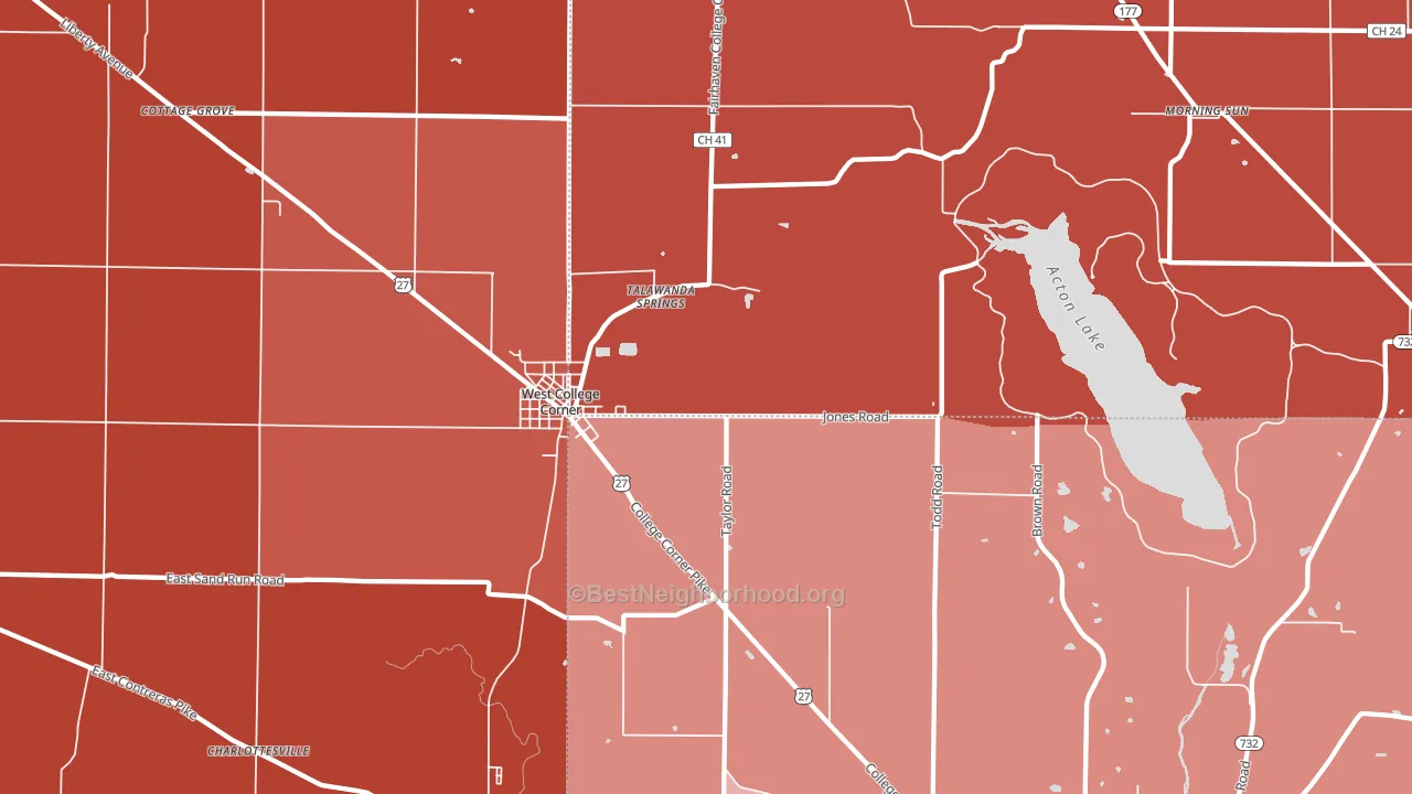 College Corner, OH block-group political-lean map
