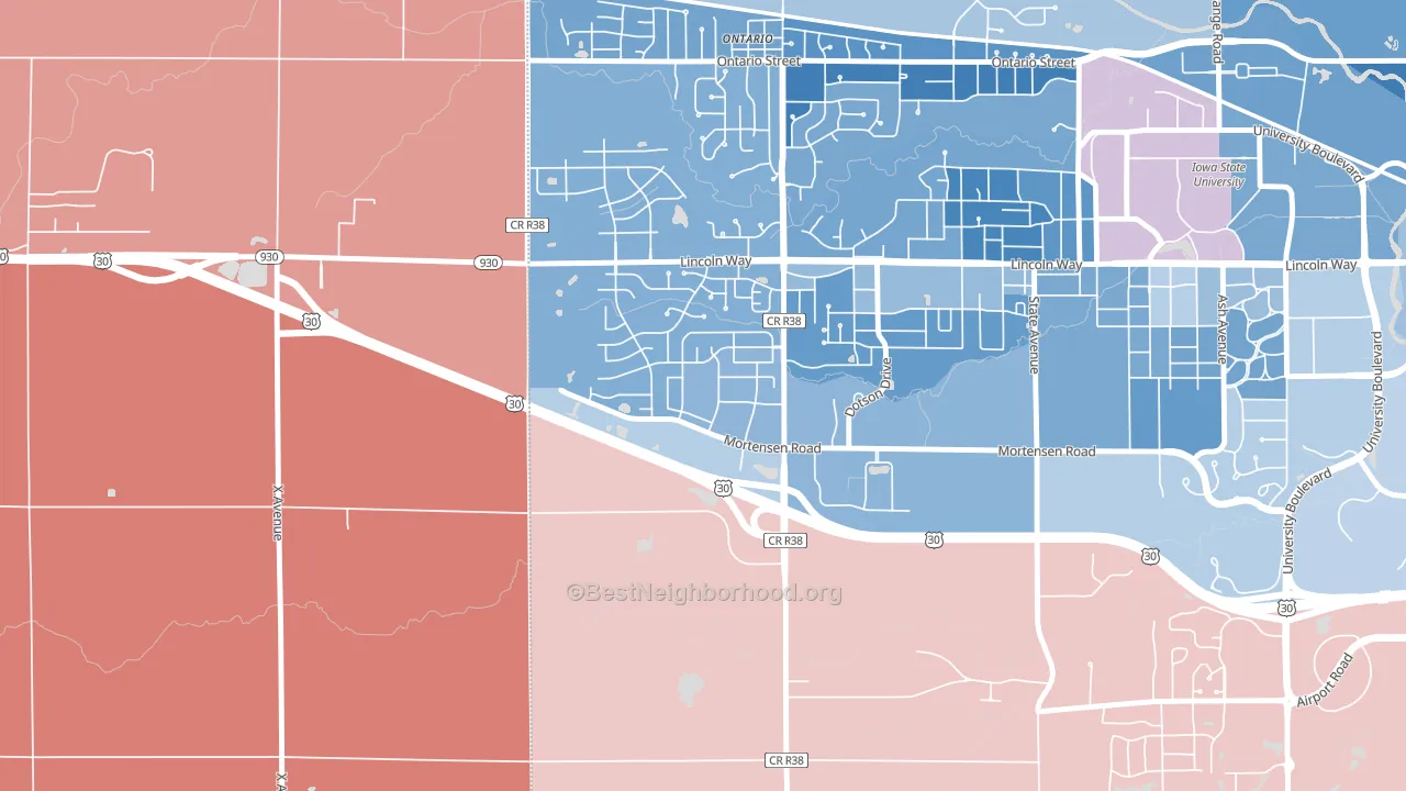 College Creek, Ames, IA block-group political-lean map
