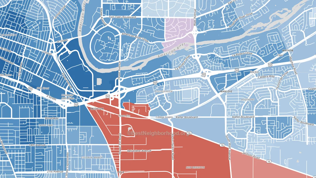 College Glen, Sacramento, CA block-group political-lean map