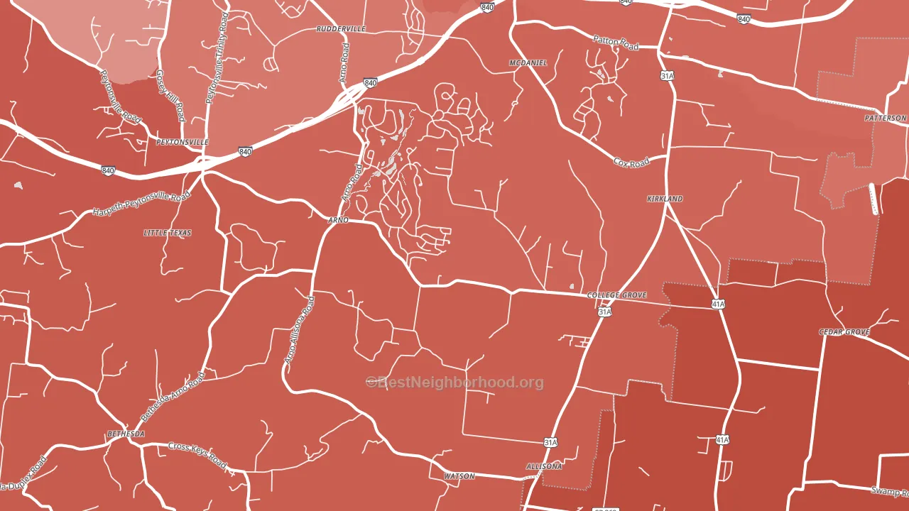 College Grove, TN block-group political-lean map
