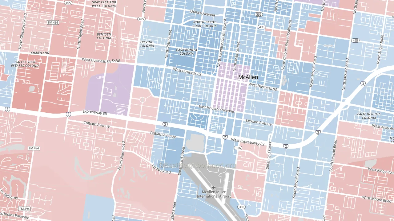 College Heights, McAllen, TX block-group political-lean map