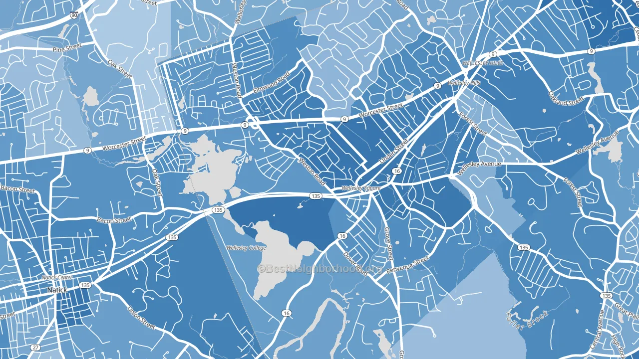 College Heights, Wellesley, MA block-group political-lean map