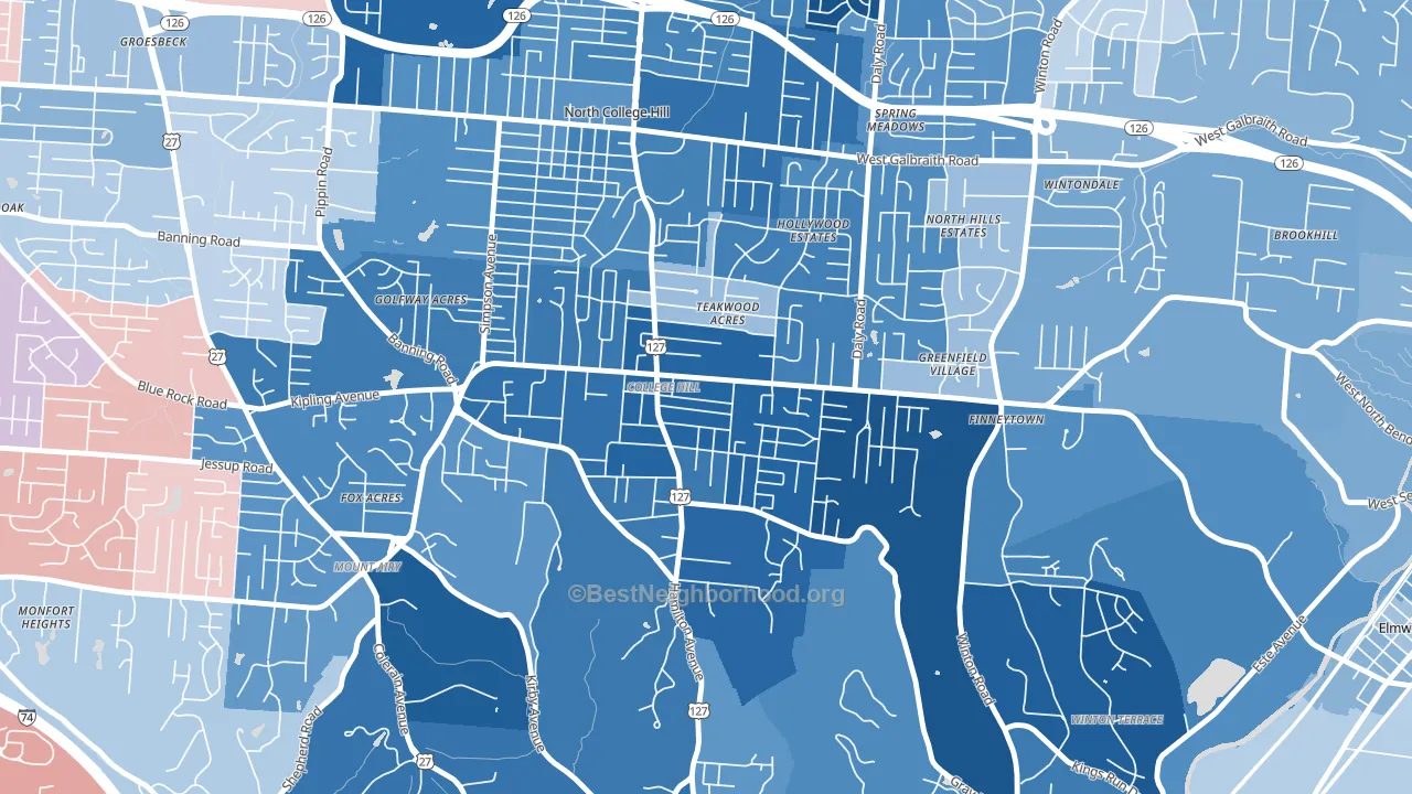 College Hill, Cincinnati, OH block-group political-lean map