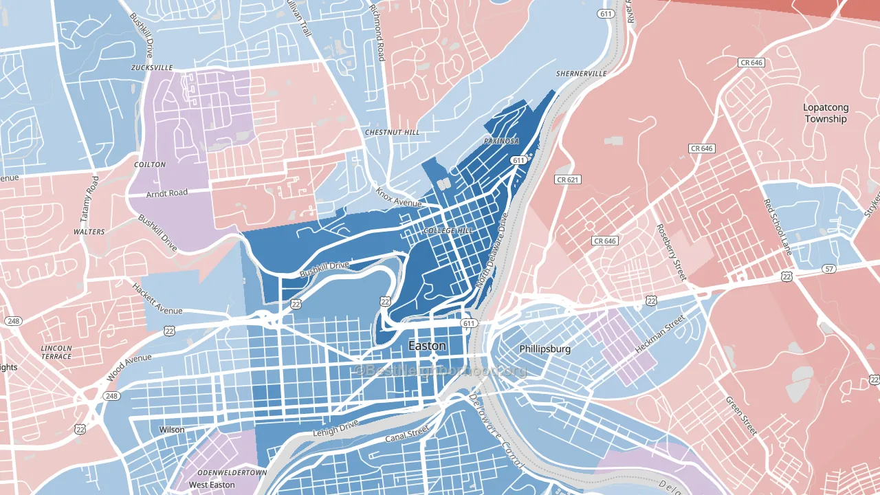 College Hill, Easton, PA block-group political-lean map