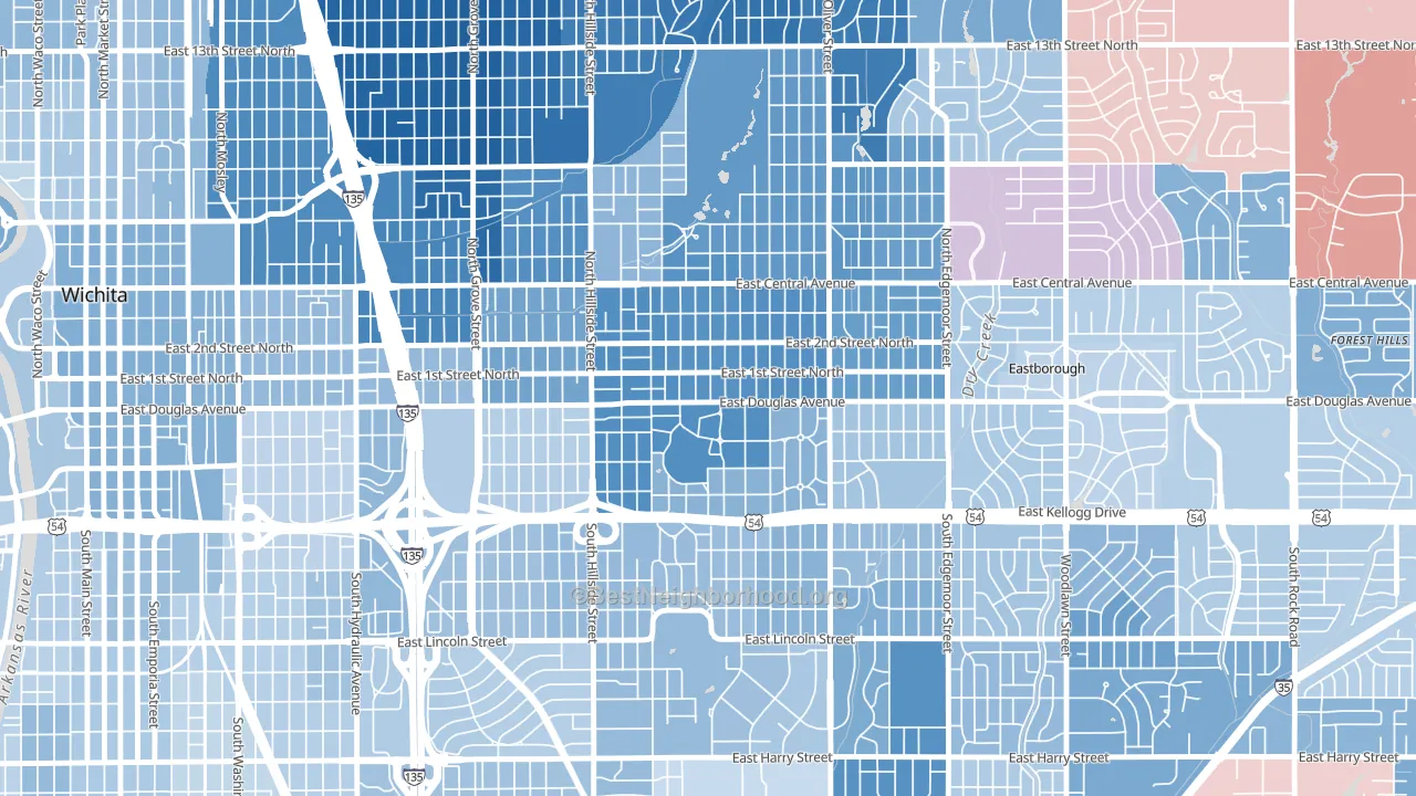 College Hill, Wichita, KS block-group political-lean map