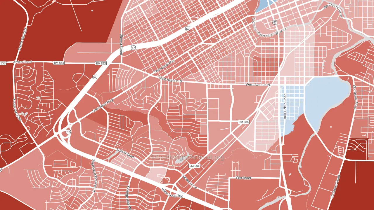 College Hills, San Angelo, TX block-group political-lean map