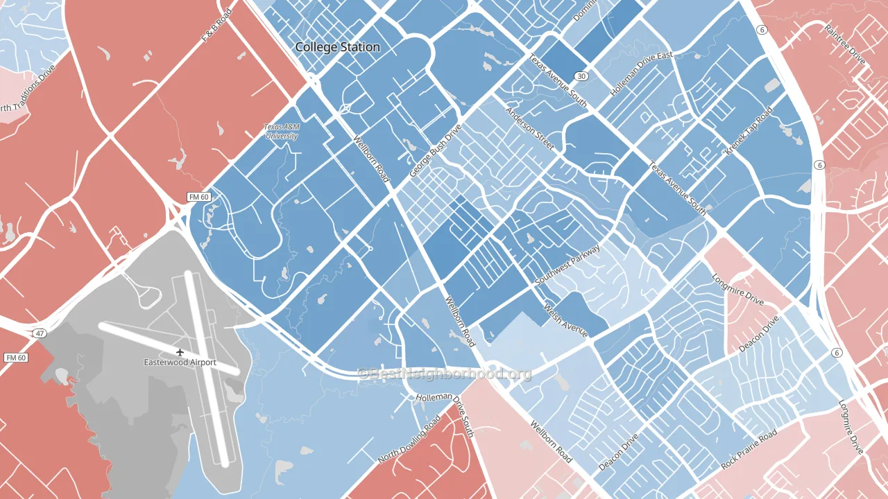 College Park, College Station, TX block-group political-lean map