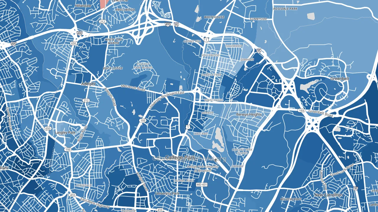 College Park, MD block-group political-lean map