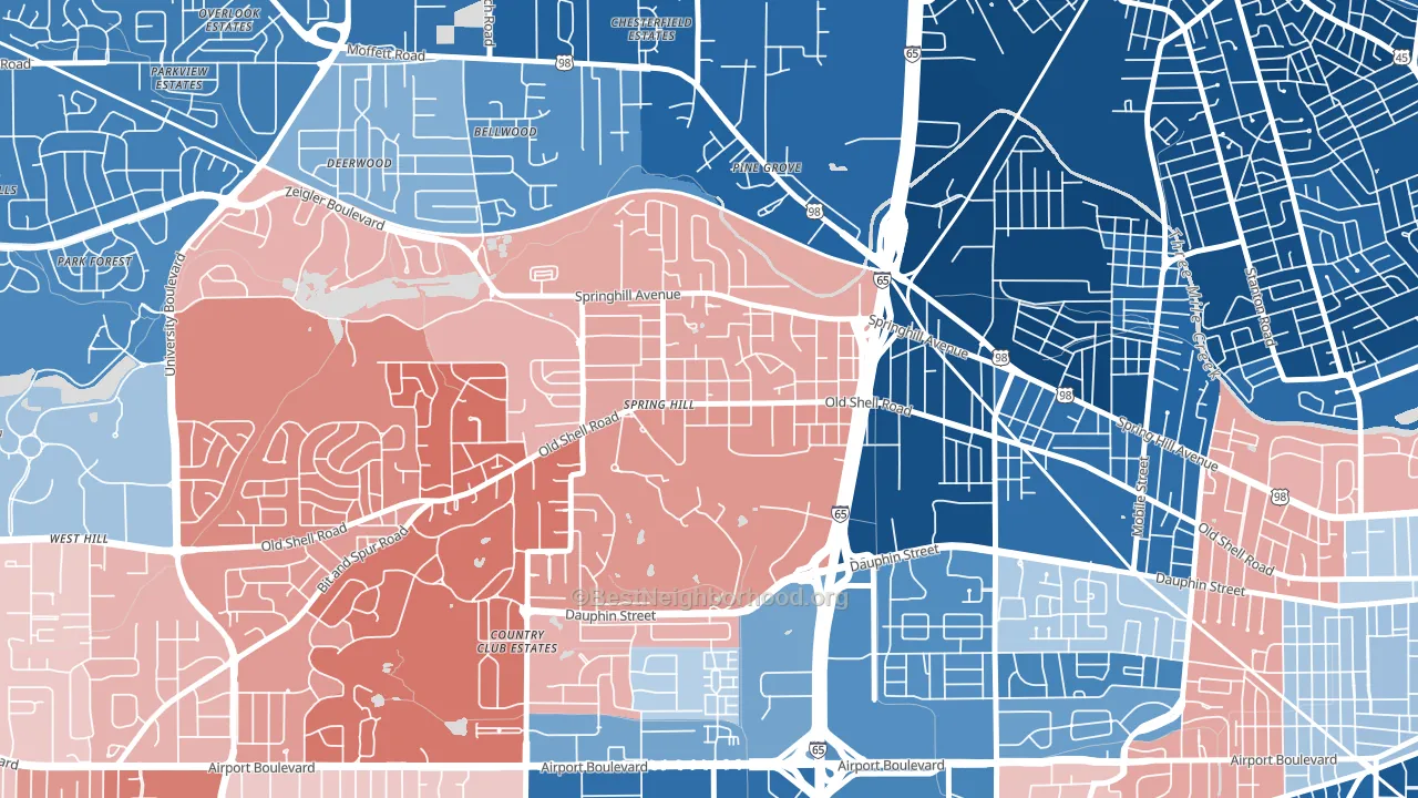 College Park, Mobile, AL block-group political-lean map