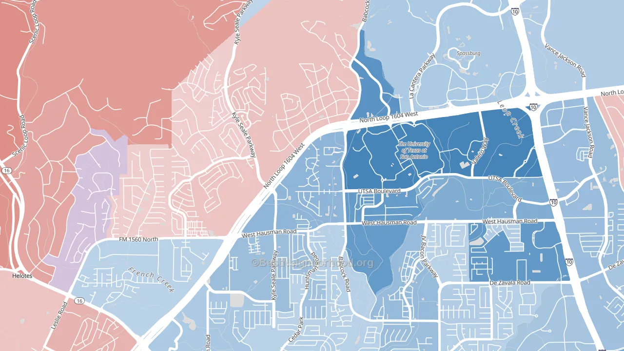College Park San Antonio, San Antonio, TX block-group political-lean map