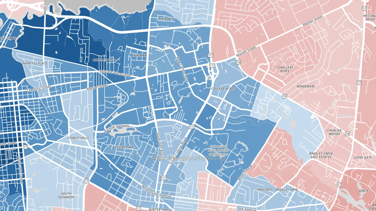 College Park, Wilmington, NC block-group political-lean map