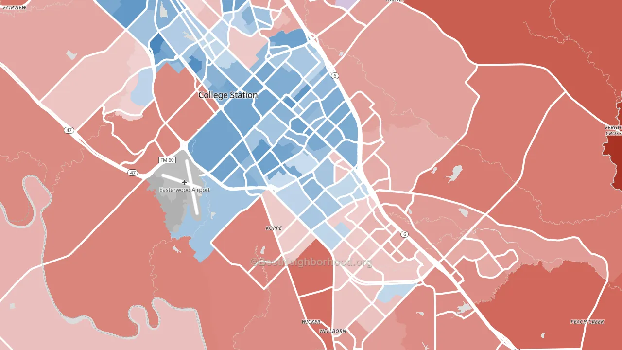 College Station, TX block-group political-lean map